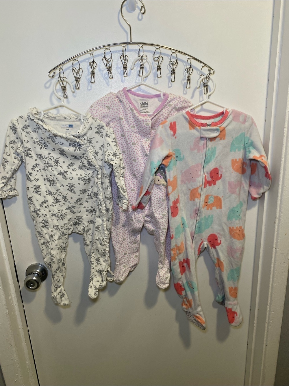 child of mine Pink and Multicolor Elephant Print Footed One-Piece& Carter Footed